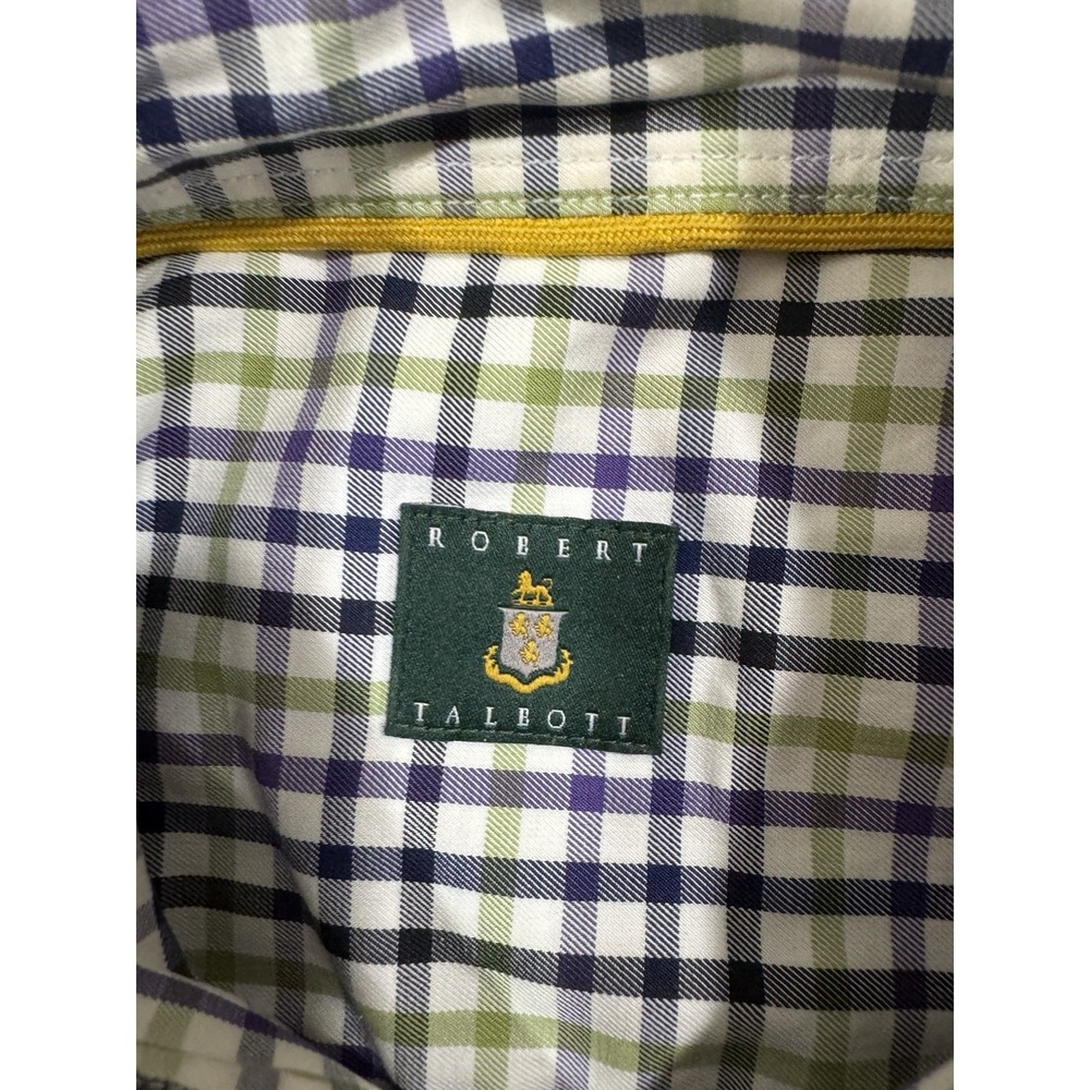 Robert Talbott Dress Shirt Mens L Green Blue Purple Plaid Button Up Chest Pocket - Picture 3 of 16